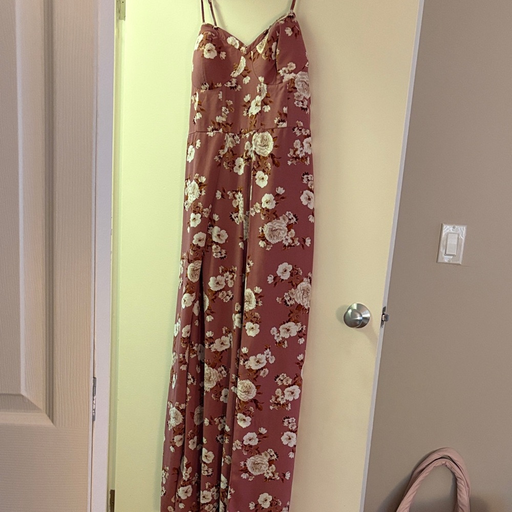 Xhilaration Floral Jumpsuit in Pink and White